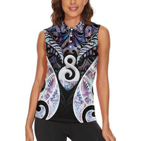 New Zealand Aotearoa Women Sleeveless Polo Shirt Pikorua Single Twist Pink Paua Shell DT05 - Polynesian Pride