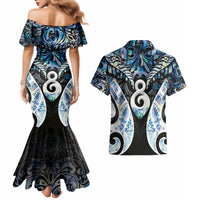 New Zealand Aotearoa Couples Matching Mermaid Dress and Hawaiian Shirt Pikorua Single Twist Green Paua Shell DT05 - Polynesian Pride