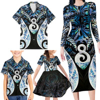 New Zealand Aotearoa Family Matching Long Sleeve Bodycon Dress and Hawaiian Shirt Pikorua Single Twist Green Paua Shell DT05 - Polynesian Pride
