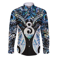 New Zealand Aotearoa Family Matching Off The Shoulder Long Sleeve Dress and Hawaiian Shirt Pikorua Single Twist Green Paua Shell DT05 Dad's Shirt - Long Sleeve Green - Polynesian Pride