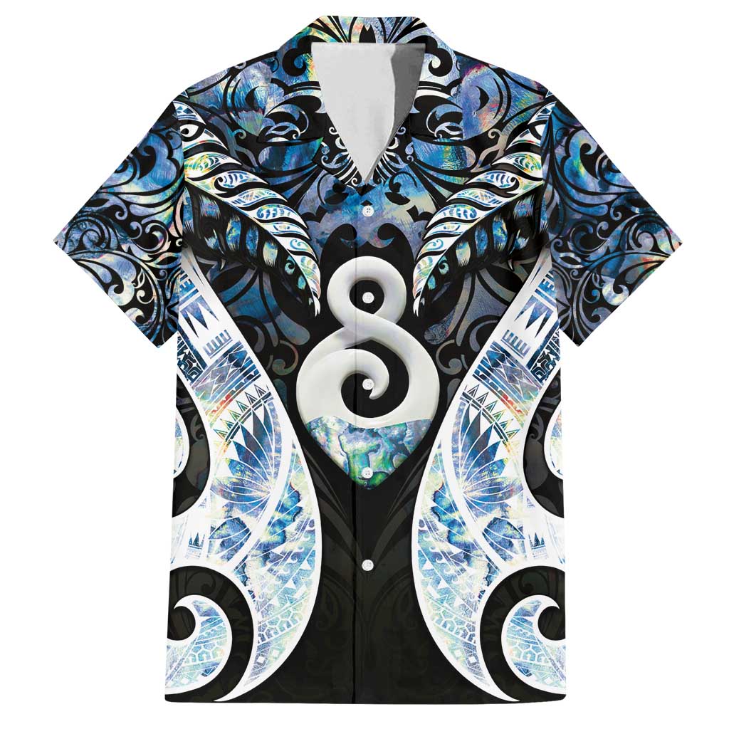 New Zealand Aotearoa Family Matching Off Shoulder Maxi Dress and Hawaiian Shirt Pikorua Single Twist Green Paua Shell DT05 Dad's Shirt - Short Sleeve Green - Polynesian Pride