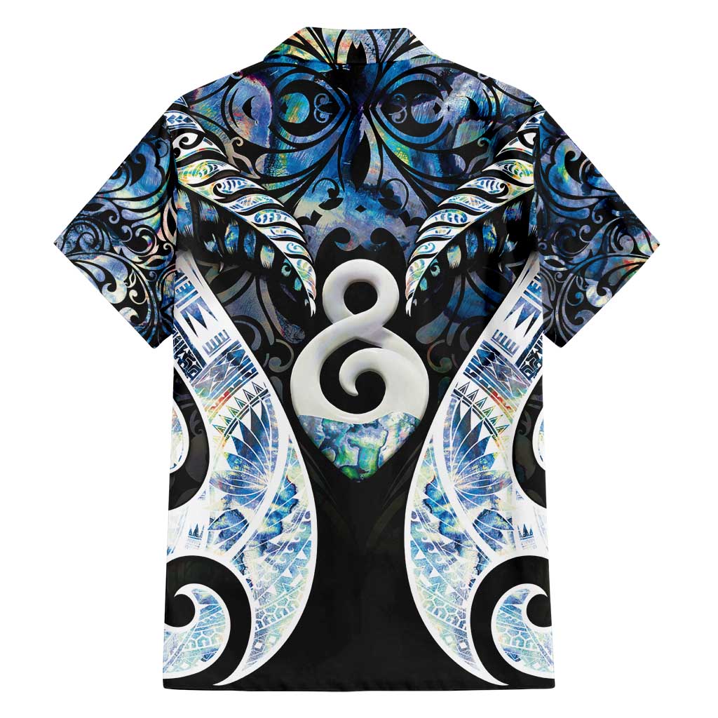 New Zealand Aotearoa Family Matching Off Shoulder Maxi Dress and Hawaiian Shirt Pikorua Single Twist Green Paua Shell DT05 - Polynesian Pride