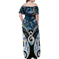 New Zealand Aotearoa Family Matching Off Shoulder Maxi Dress and Hawaiian Shirt Pikorua Single Twist Green Paua Shell DT05 - Polynesian Pride