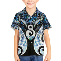 New Zealand Aotearoa Family Matching Off Shoulder Maxi Dress and Hawaiian Shirt Pikorua Single Twist Green Paua Shell DT05 Son's Shirt Green - Polynesian Pride