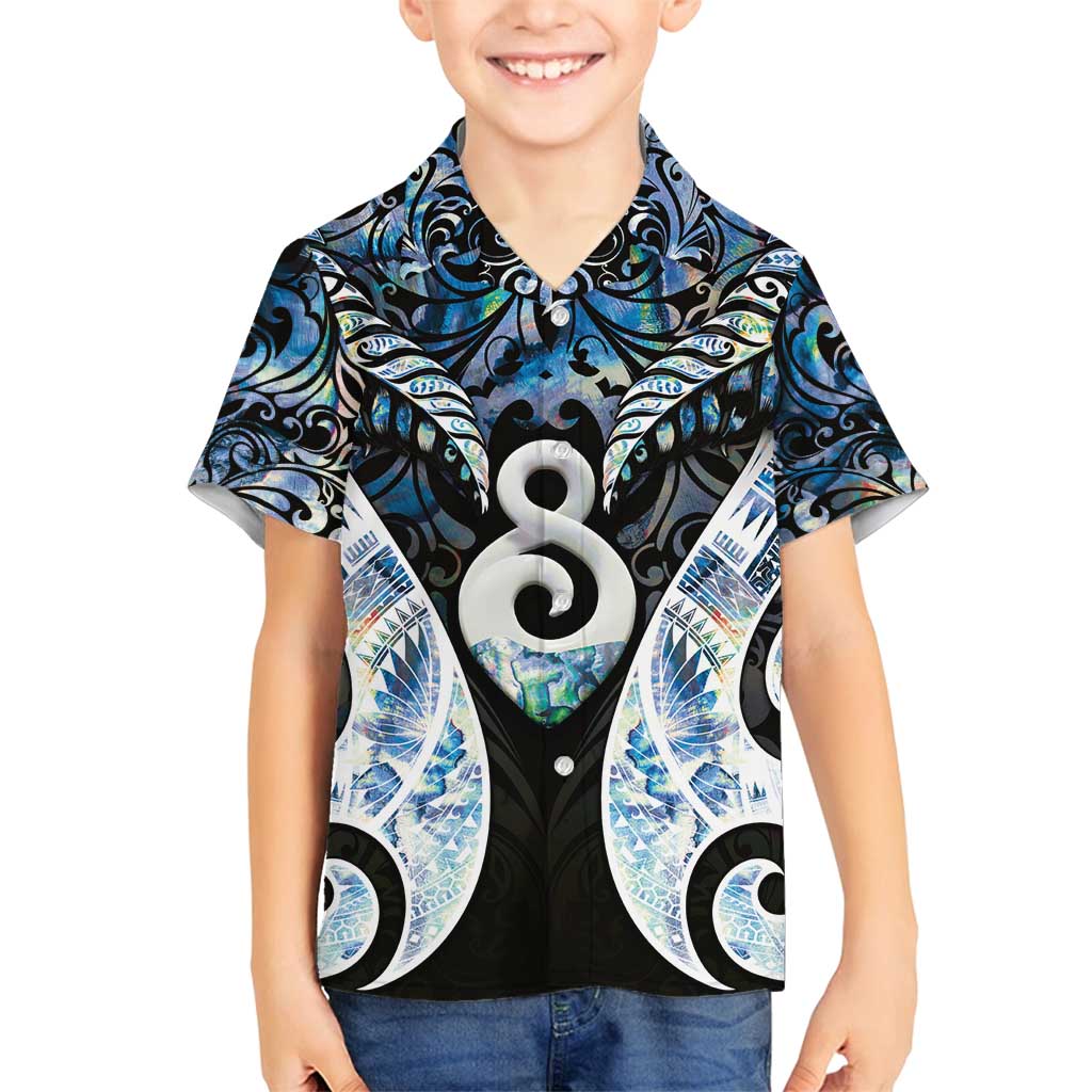 New Zealand Aotearoa Family Matching Puletasi and Hawaiian Shirt Pikorua Single Twist Green Paua Shell DT05 Son's Shirt Green - Polynesian Pride