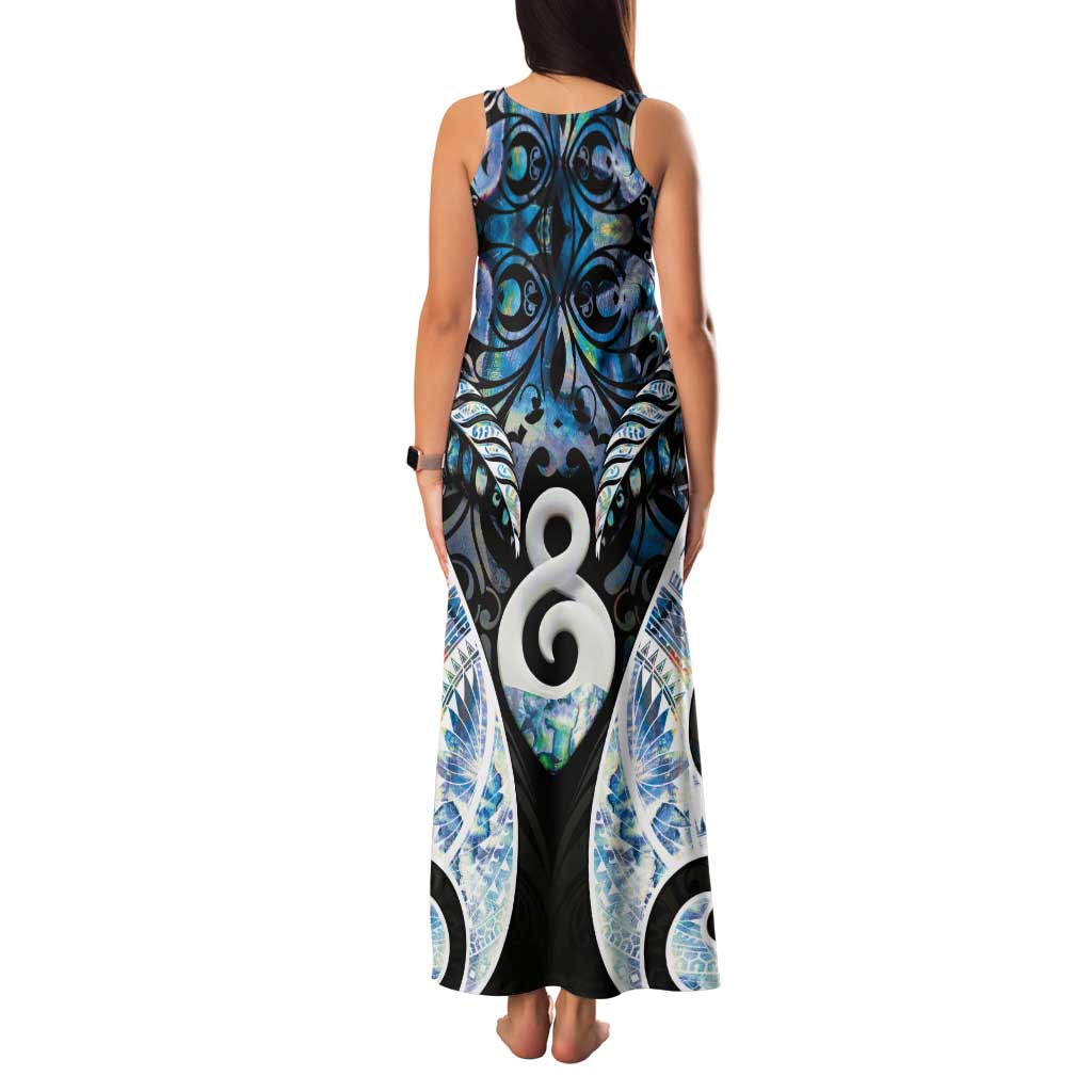 New Zealand Aotearoa Family Matching Tank Maxi Dress and Hawaiian Shirt Pikorua Single Twist Green Paua Shell DT05 - Polynesian Pride