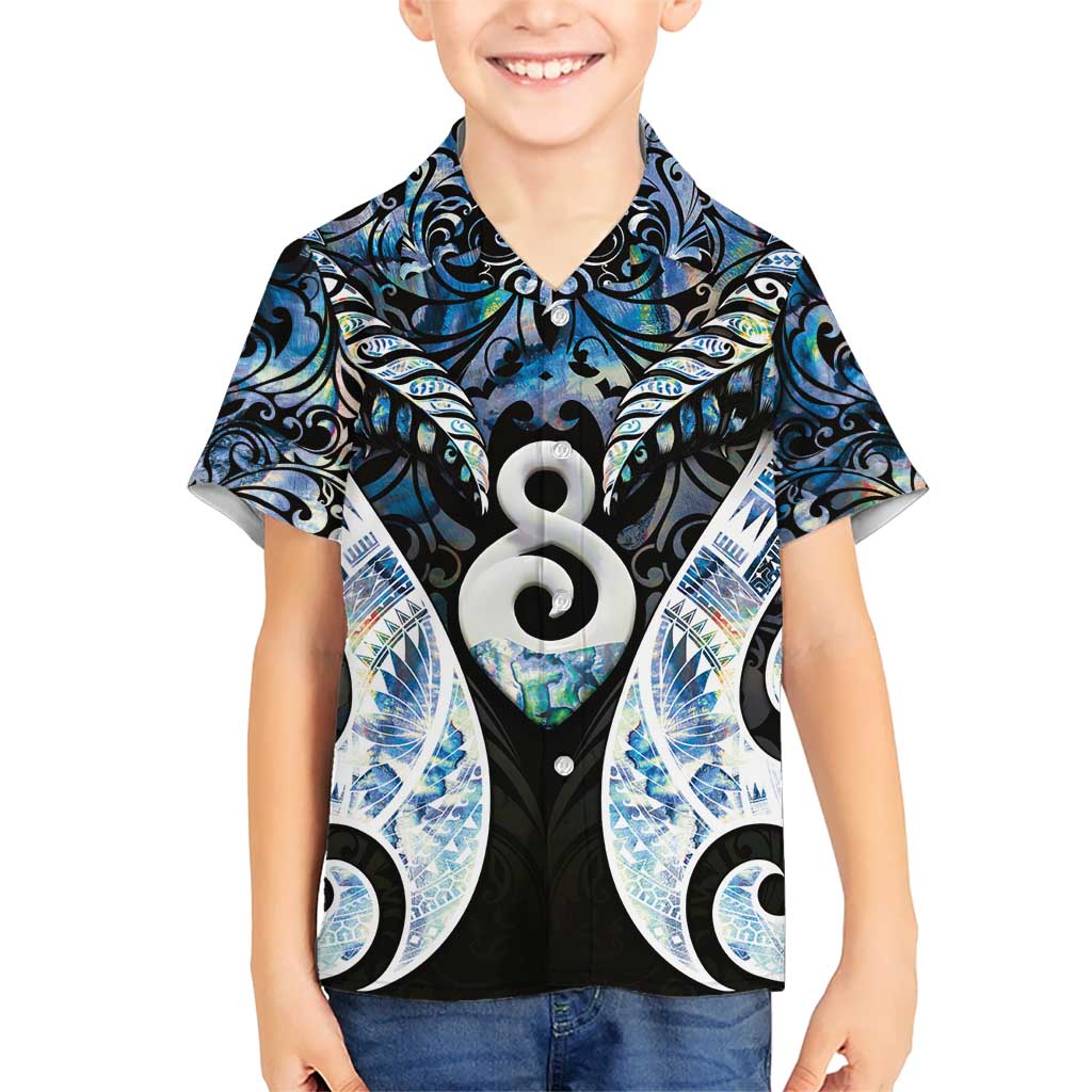 New Zealand Aotearoa Kid Hawaiian Shirt Pikorua Single Twist Green Paua Shell DT05 Kid Green - Polynesian Pride