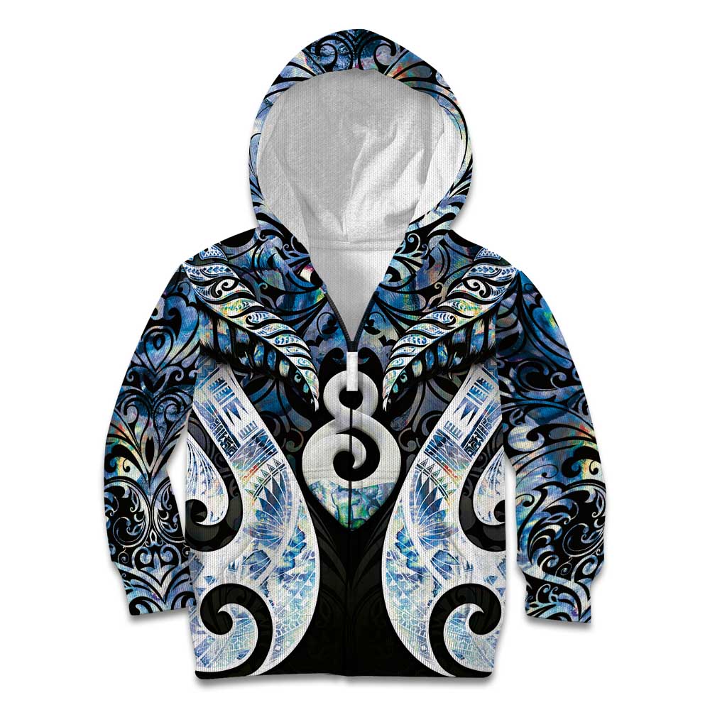 New Zealand Aotearoa Kid Hoodie Pikorua Single Twist Green Paua Shell DT05 Zip Hoodie Green - Polynesian Pride
