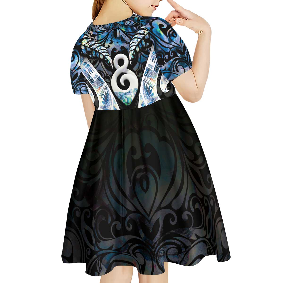 New Zealand Aotearoa Kid Short Sleeve Dress Pikorua Single Twist Green Paua Shell DT05 - Polynesian Pride