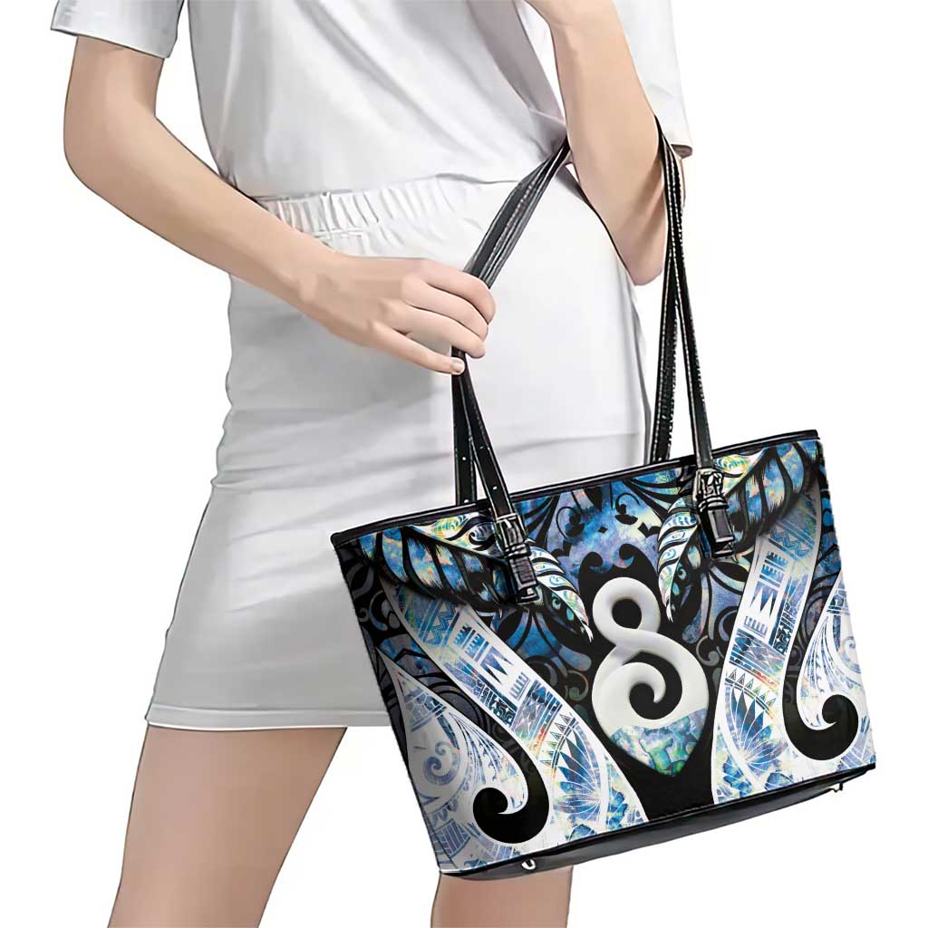 New Zealand Aotearoa Leather Tote Bag Pikorua Single Twist Green Paua Shell
