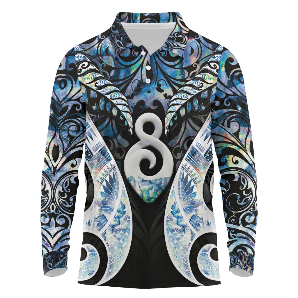 New Zealand Aotearoa Long Sleeve Polo Shirt Pikorua Single Twist Green Paua Shell DT05 Green - Polynesian Pride