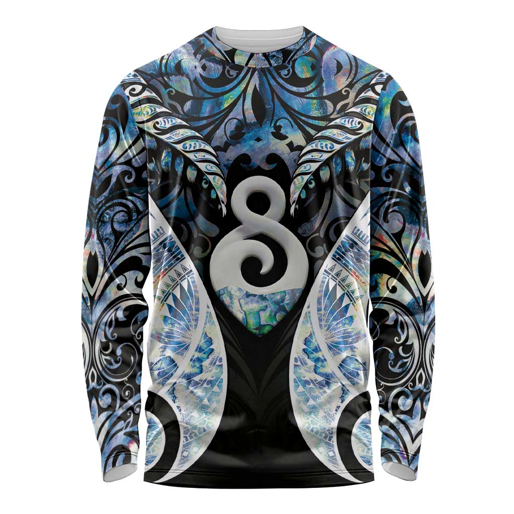 New Zealand Aotearoa Long Sleeve Shirt Pikorua Single Twist Green Paua Shell