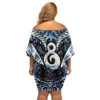 New Zealand Aotearoa Off Shoulder Short Dress Pikorua Single Twist Green Paua Shell DT05 - Polynesian Pride