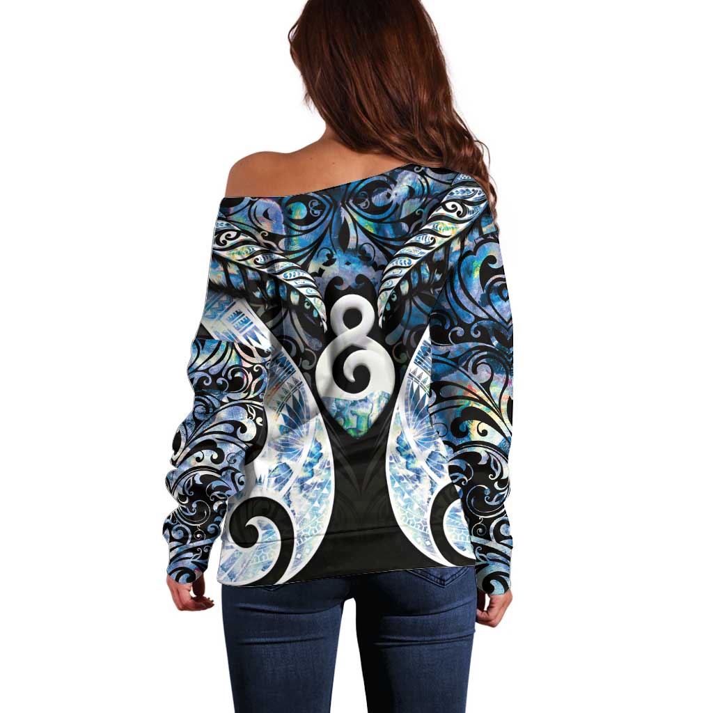 New Zealand Aotearoa Off Shoulder Sweater Pikorua Single Twist Green Paua Shell