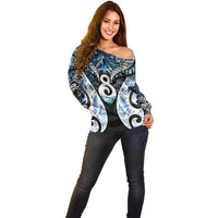 New Zealand Aotearoa Off Shoulder Sweater Pikorua Single Twist Green Paua Shell