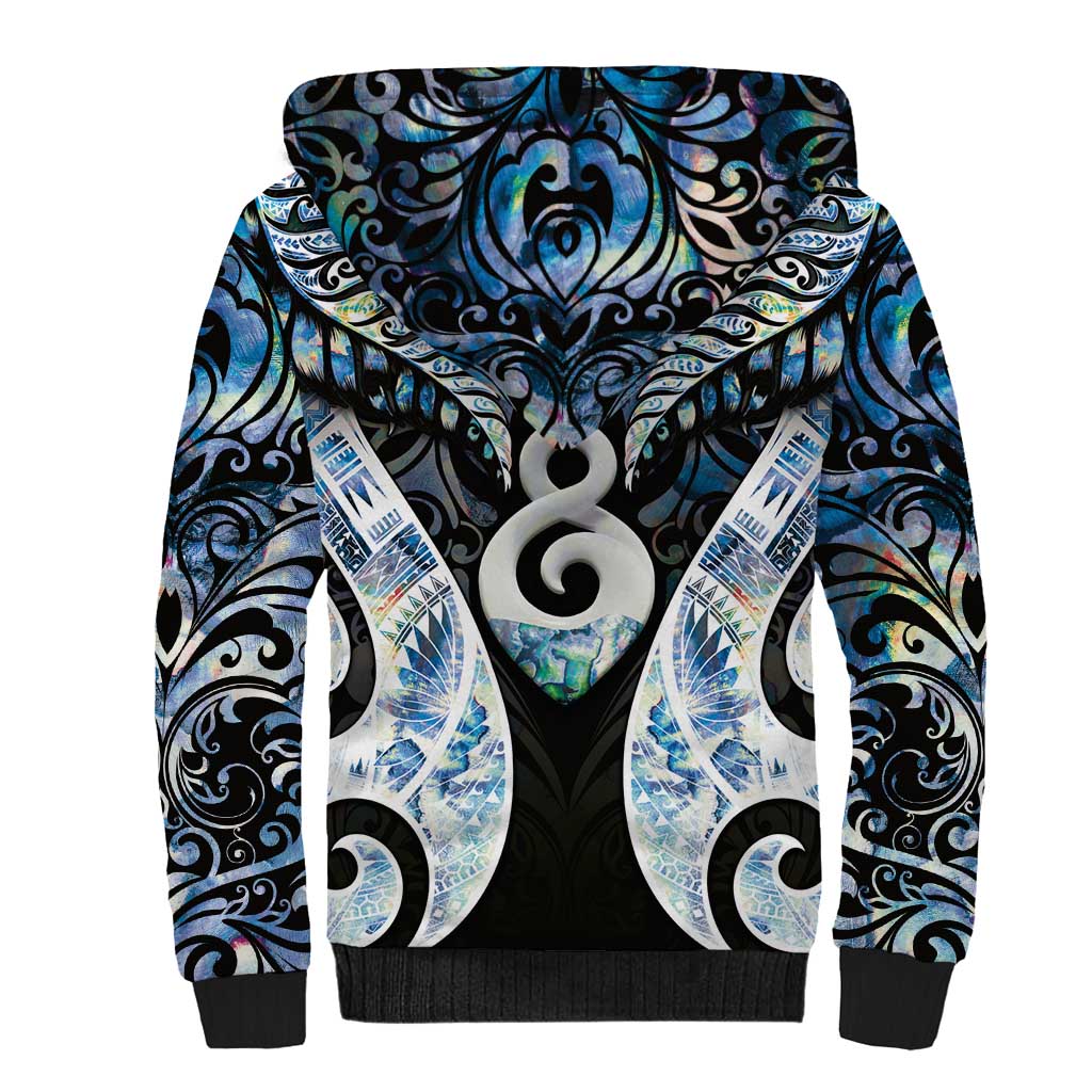 New Zealand Aotearoa Sherpa Hoodie Pikorua Single Twist Green Paua Shell DT05 - Polynesian Pride