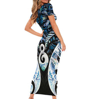 New Zealand Aotearoa Short Sleeve Bodycon Dress Pikorua Single Twist Green Paua Shell DT05 - Polynesian Pride