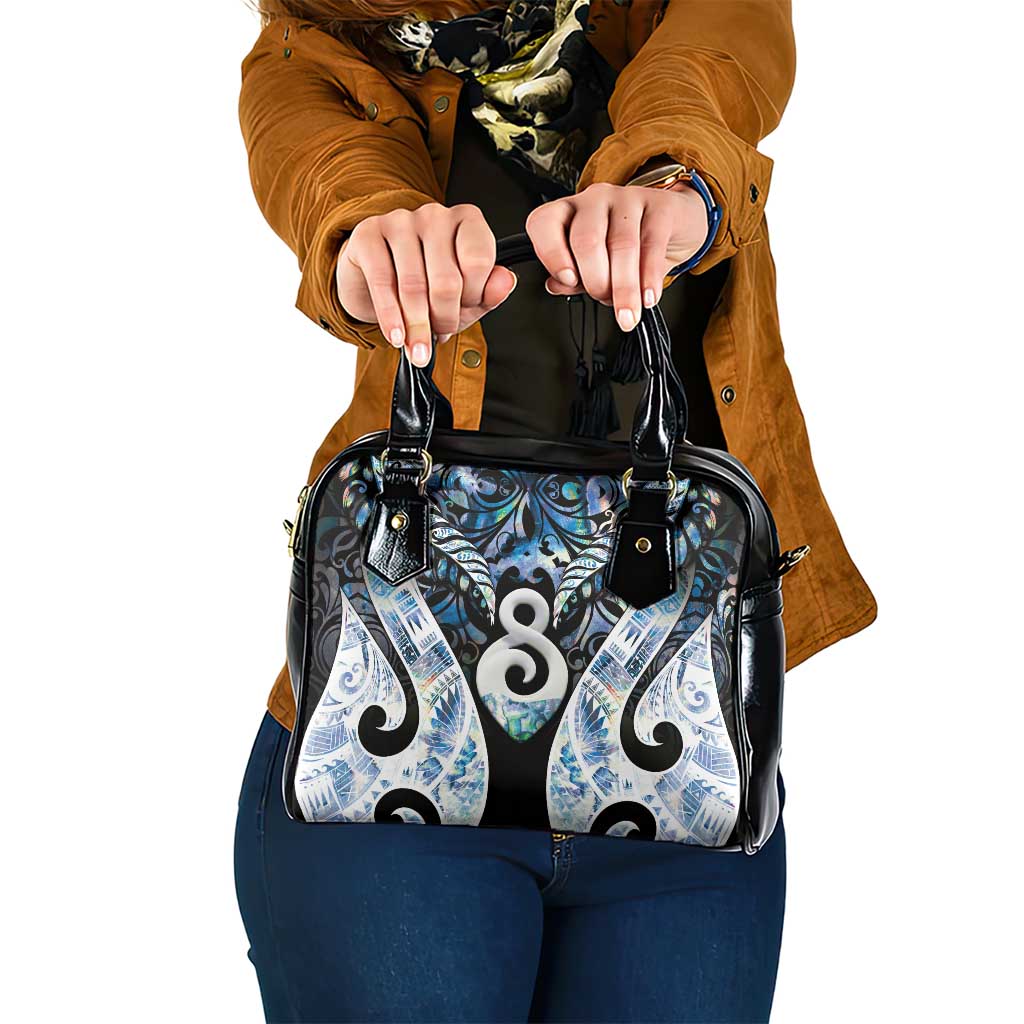 New Zealand Aotearoa Shoulder Handbag Pikorua Single Twist Green Paua Shell