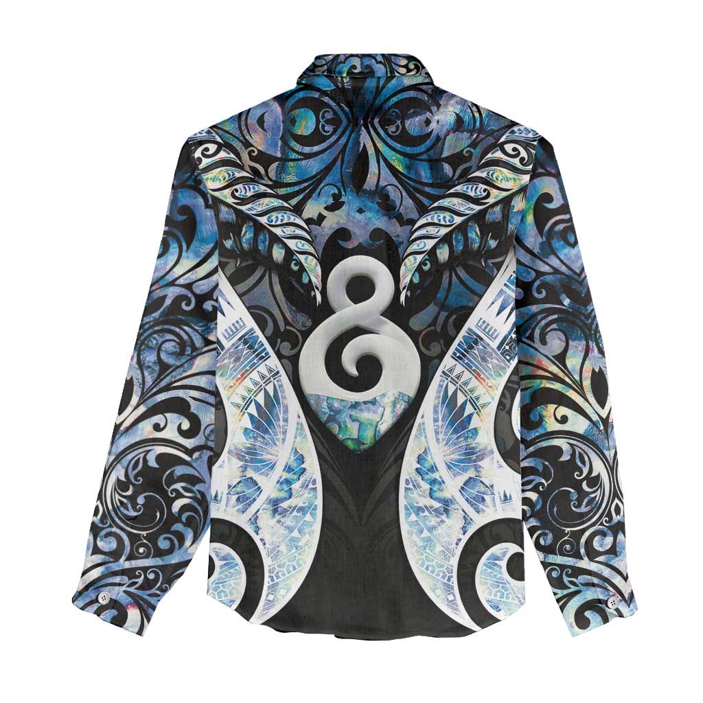 New Zealand Aotearoa Women Casual Shirt Pikorua Single Twist Green Paua Shell