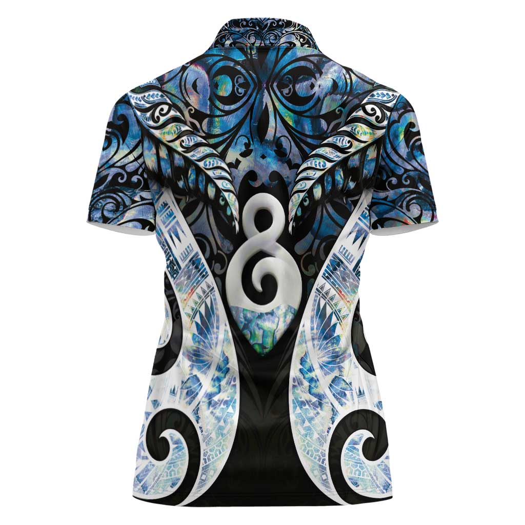 New Zealand Aotearoa Women Polo Shirt Pikorua Single Twist Green Paua Shell DT05 - Polynesian Pride