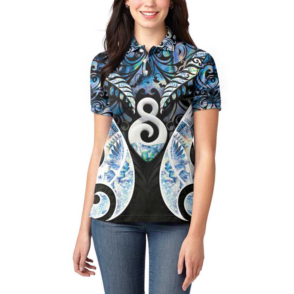 New Zealand Aotearoa Women Polo Shirt Pikorua Single Twist Green Paua Shell DT05 - Polynesian Pride