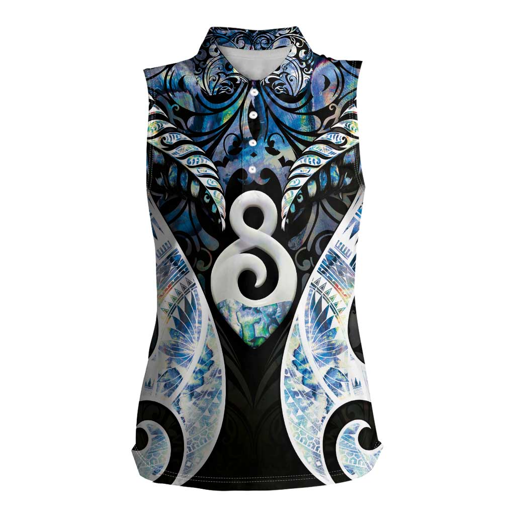 New Zealand Aotearoa Women Sleeveless Polo Shirt Pikorua Single Twist Green Paua Shell DT05 Female Green - Polynesian Pride