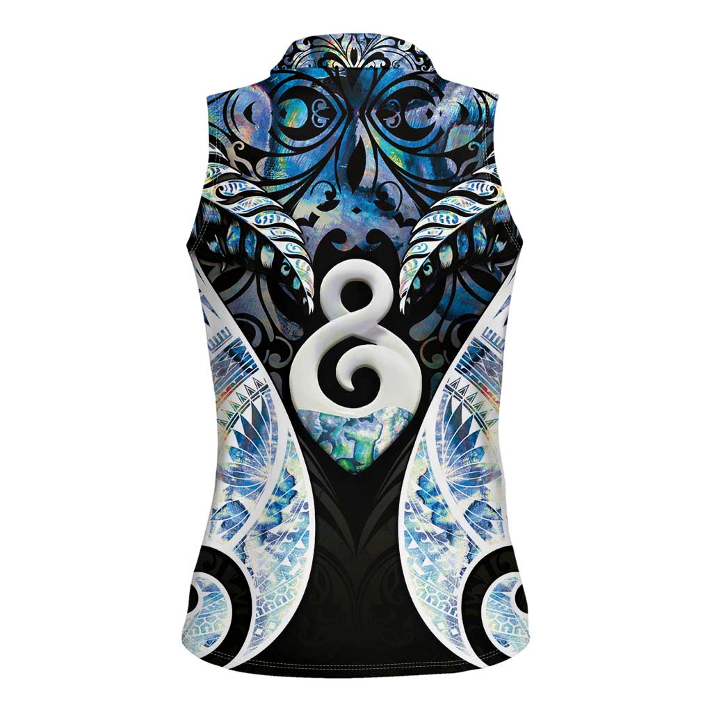 New Zealand Aotearoa Women Sleeveless Polo Shirt Pikorua Single Twist Green Paua Shell DT05 - Polynesian Pride