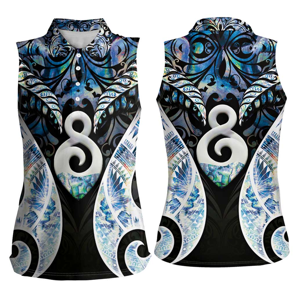 New Zealand Aotearoa Women Sleeveless Polo Shirt Pikorua Single Twist Green Paua Shell DT05 - Polynesian Pride