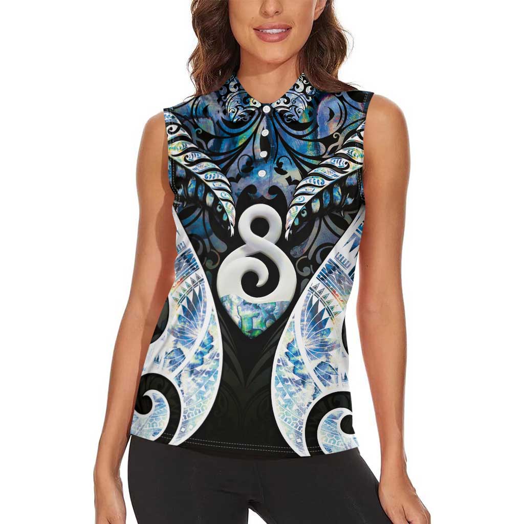 New Zealand Aotearoa Women Sleeveless Polo Shirt Pikorua Single Twist Green Paua Shell DT05 - Polynesian Pride