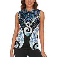 New Zealand Aotearoa Women Sleeveless Polo Shirt Pikorua Single Twist Green Paua Shell DT05 - Polynesian Pride
