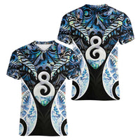 New Zealand Aotearoa Women V-Neck T-Shirt Pikorua Single Twist Green Paua Shell DT05 - Polynesian Pride