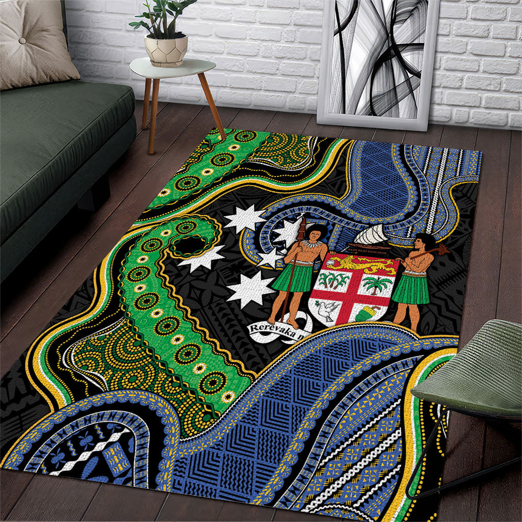South Sea Islanders And Fiji Area Rug Fijian Coat Of Arms And Southern Cross DT05 Black - Polynesian Pride