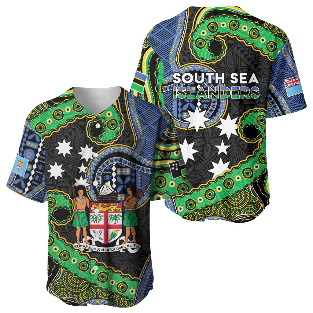 South Sea Islanders And Fiji Baseball Jersey Fijian Coat Of Arms And Southern Cross DT05 - Polynesian Pride