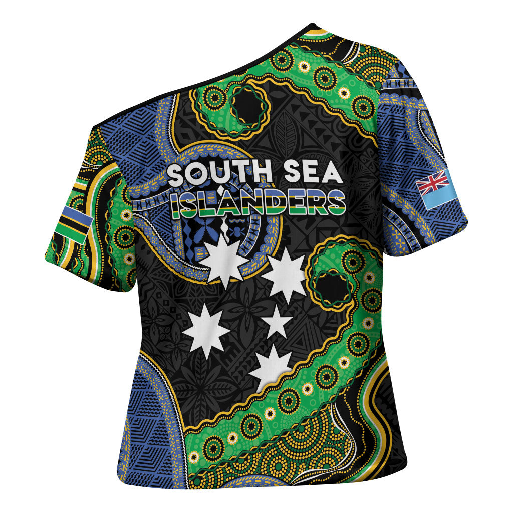 South Sea Islanders And Fiji Cross Shoulder Shirt Fijian Coat Of Arms And Southern Cross DT05 - Polynesian Pride