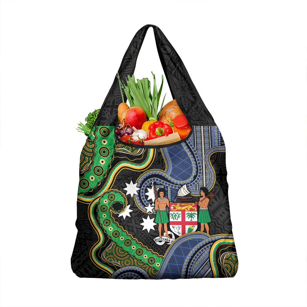 South Sea Islanders And Fiji Grocery Bag Fijian Coat Of Arms And Southern Cross DT05 1-pack One Size Black - Polynesian Pride