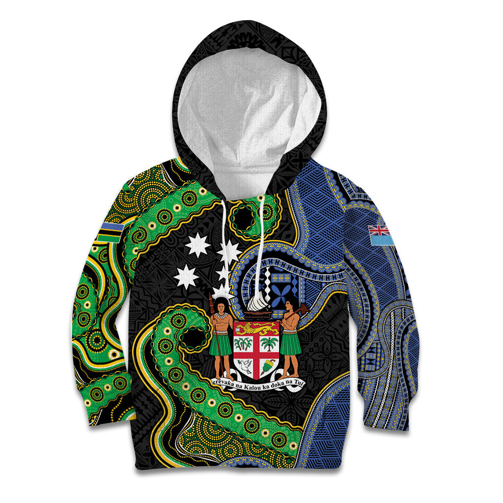 South Sea Islanders And Fiji Kid Hoodie Fijian Coat Of Arms And Southern Cross DT05 Hoodie Black - Polynesian Pride