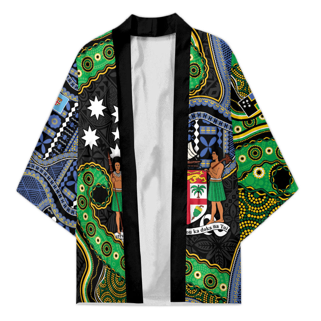 South Sea Islanders And Fiji Kimono Fijian Coat Of Arms And Southern Cross DT05 Unisex Black - Polynesian Pride