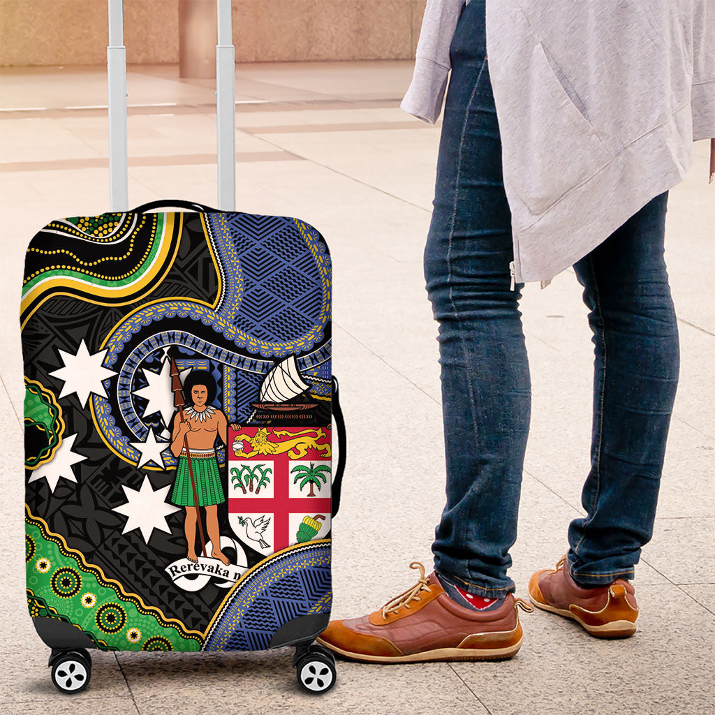 South Sea Islanders And Fiji Luggage Cover Fijian Coat Of Arms And Southern Cross DT05 Black - Polynesian Pride