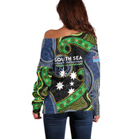 South Sea Islanders And Fiji Off Shoulder Sweater Fijian Coat Of Arms And Southern Cross DT05 - Polynesian Pride