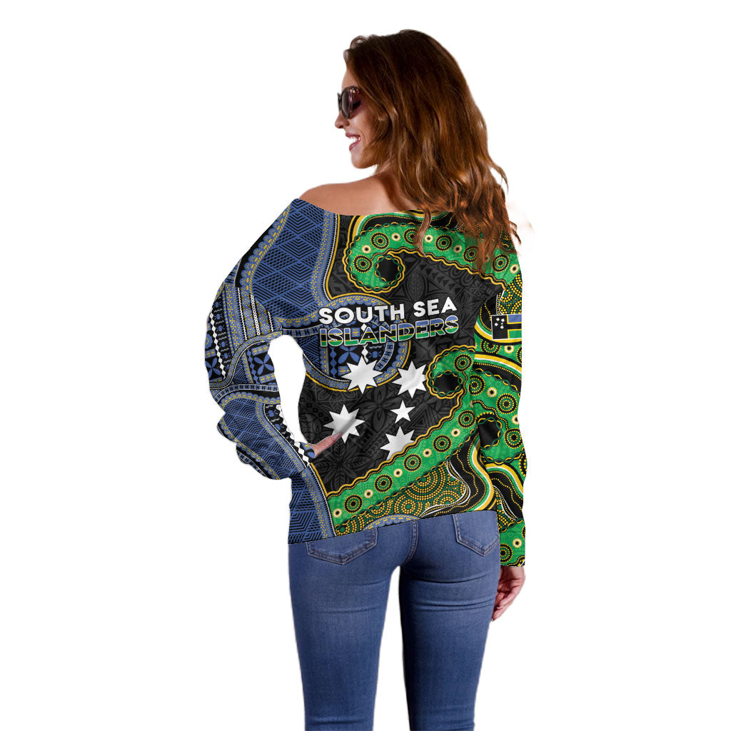 South Sea Islanders And Fiji Off Shoulder Sweater Fijian Coat Of Arms And Southern Cross DT05 - Polynesian Pride