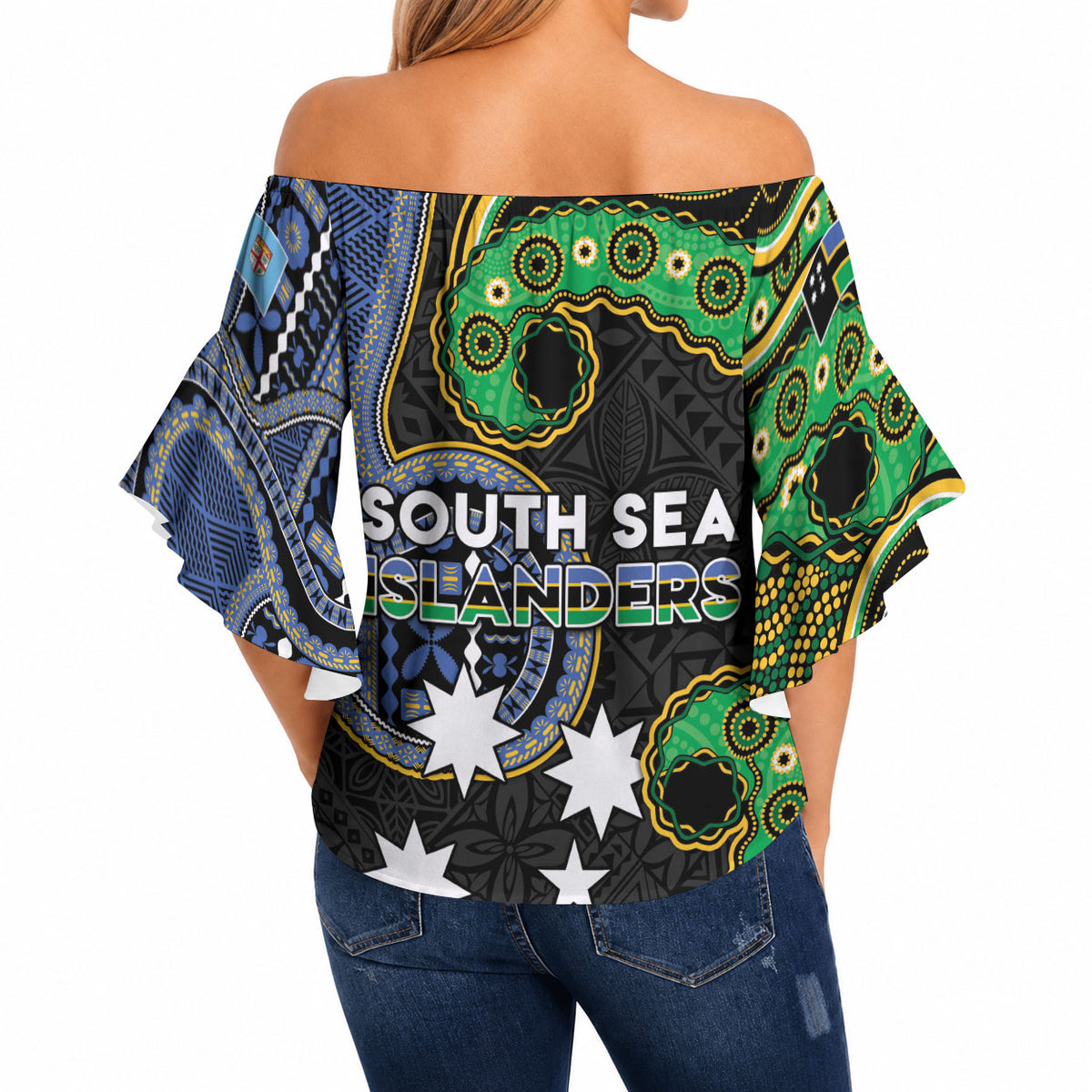 South Sea Islanders And Fiji Off Shoulder Wrap Waist Top Fijian Coat Of Arms And Southern Cross DT05 - Polynesian Pride
