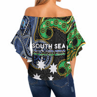 South Sea Islanders And Fiji Off Shoulder Wrap Waist Top Fijian Coat Of Arms And Southern Cross DT05 - Polynesian Pride
