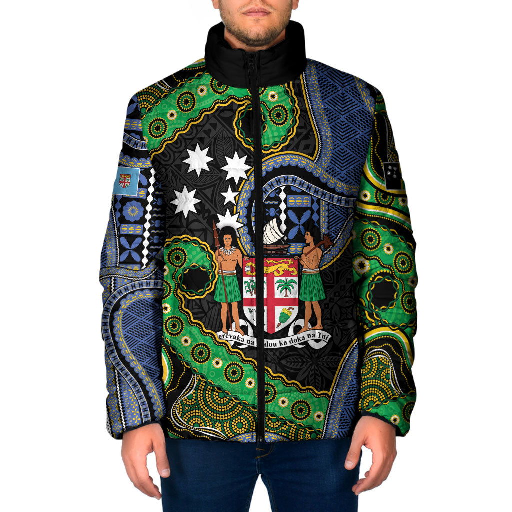 South Sea Islanders And Fiji Padded Jacket Fijian Coat Of Arms And Southern Cross DT05 Black - Polynesian Pride