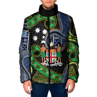 South Sea Islanders And Fiji Padded Jacket Fijian Coat Of Arms And Southern Cross DT05 Black - Polynesian Pride