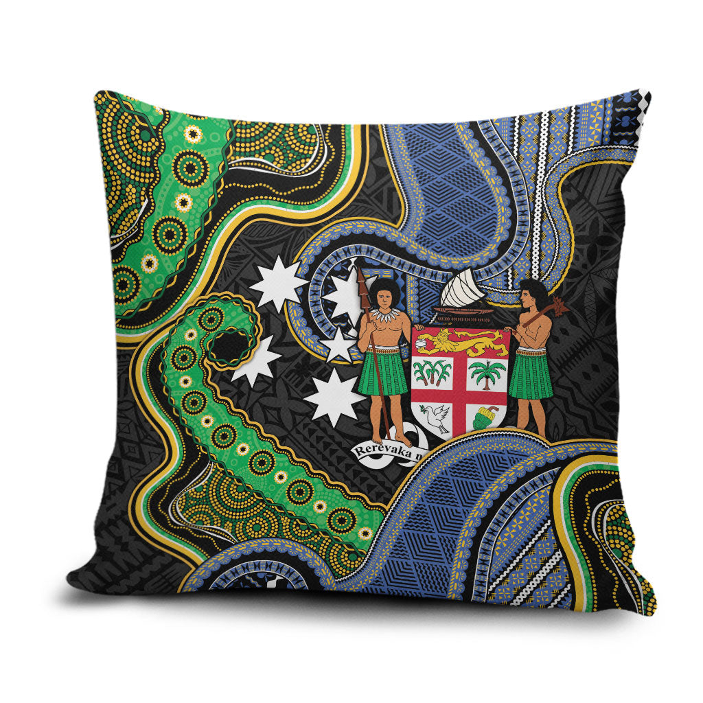 South Sea Islanders And Fiji Pillow Cover Fijian Coat Of Arms And Southern Cross DT05 Black - Polynesian Pride