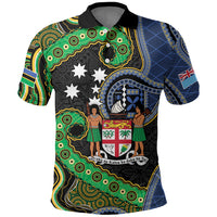 South Sea Islanders And Fiji Polo Shirt Fijian Coat Of Arms And Southern Cross DT05 Black - Polynesian Pride