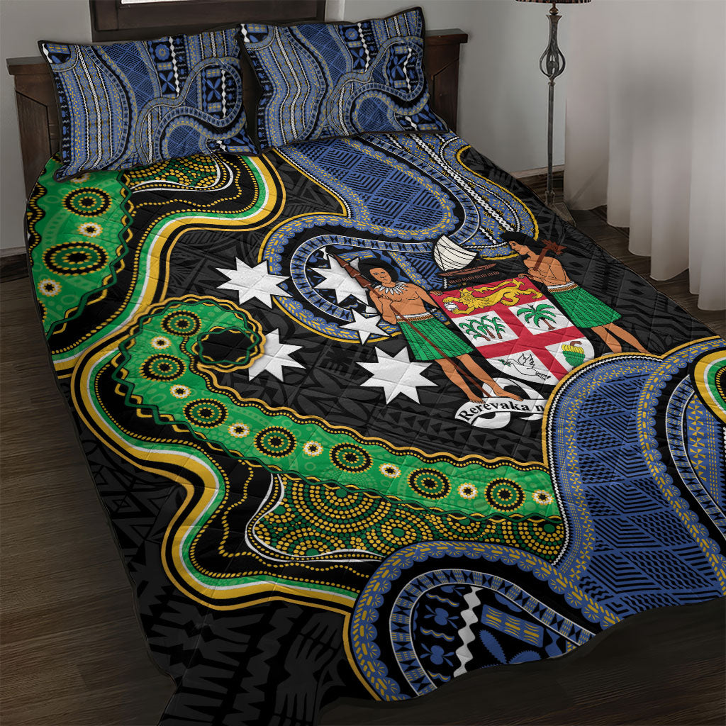 South Sea Islanders And Fiji Quilt Bed Set Fijian Coat Of Arms And Southern Cross DT05 Black - Polynesian Pride