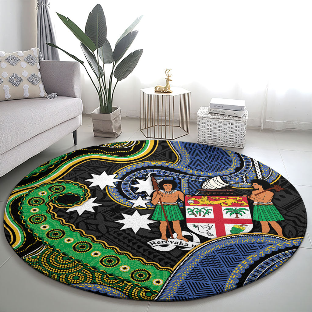 South Sea Islanders And Fiji Round Carpet Fijian Coat Of Arms And Southern Cross DT05 - Polynesian Pride