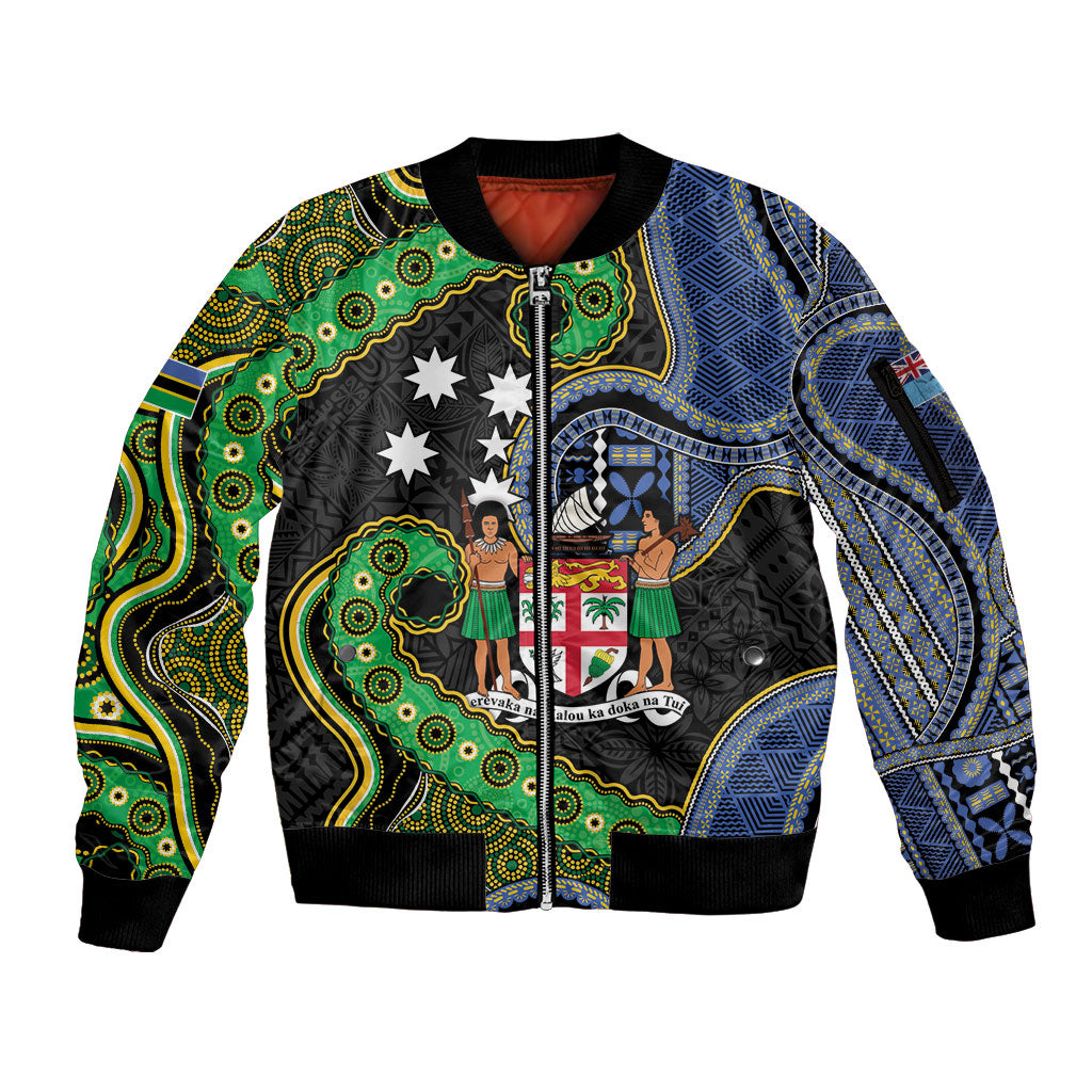 South Sea Islanders And Fiji Sleeve Zip Bomber Jacket Fijian Coat Of Arms And Southern Cross DT05 Unisex Black - Polynesian Pride