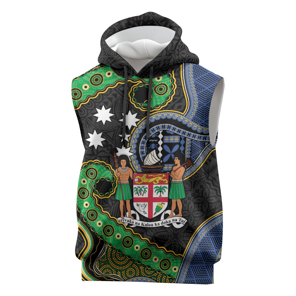 South Sea Islanders And Fiji Sleeveless Hoodie Fijian Coat Of Arms And Southern Cross DT05 Black - Polynesian Pride